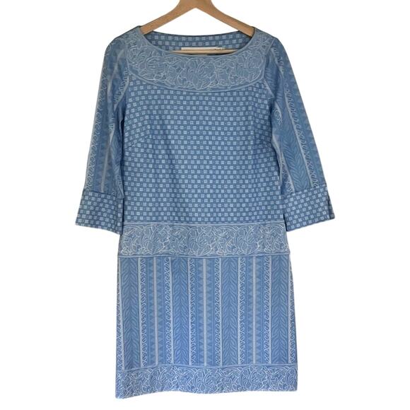 Gretchen Scott Designs Jersey Border Blue Kanga Long Sleeve Dress Sz S - Picture 1 of 6